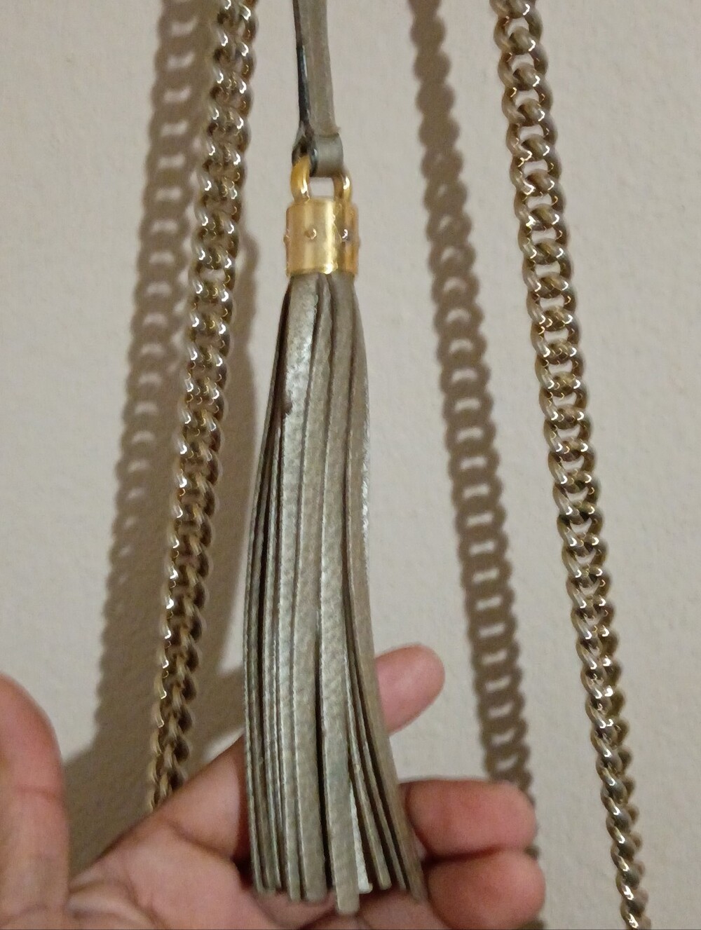 Gold Leather Shoulder Bag with Tassel Chain Strap - Picture 6 of 16
